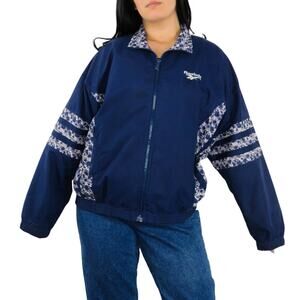 1990s Vintage Reebok Navy Blue Windbreaker Jacket Large Bloke Sportswear Retro